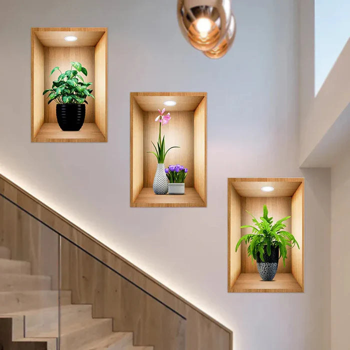 3D wall plant stickers (cleanable) (pack of 3)