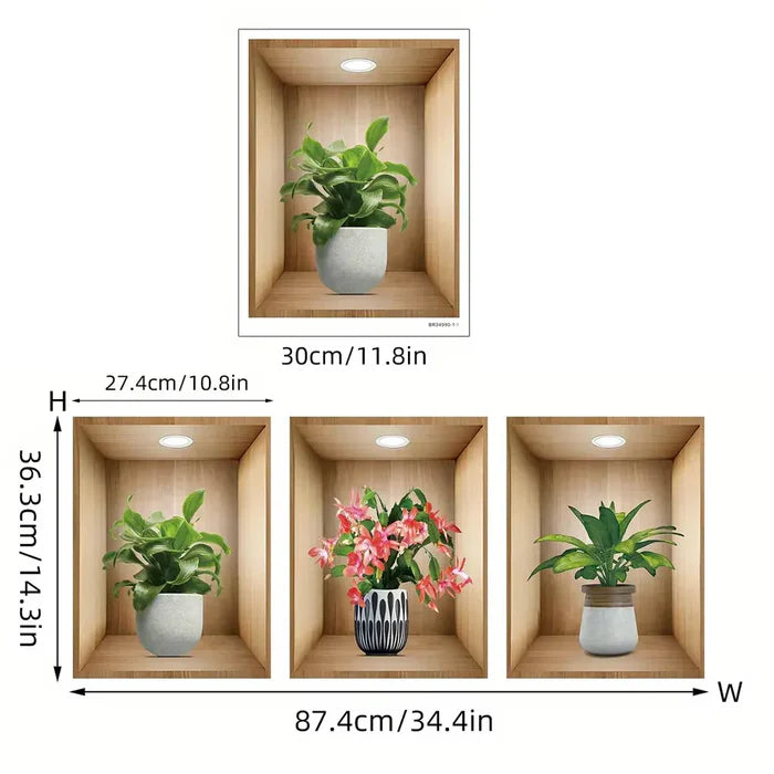 3D wall plant stickers (cleanable) (pack of 3)